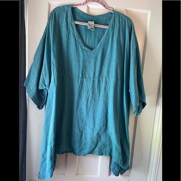 Tops - Size large, but more like a 2X please teal linen shirt